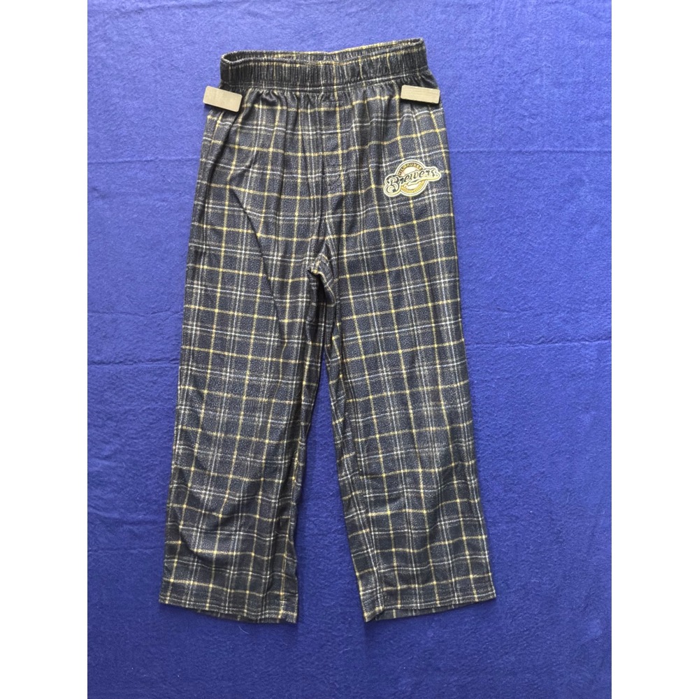 Sporty Boys Genuine Stuff Milwaukee Brewers Pajama‎ Pants S Navy Blue Plaid